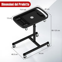 Vassoio Organizer per Attrezzi 2-in-1 con 4 Ruote, Carrello Porta Attrezzi Regolabile in Altezza con Vassoio, Carrello per Attrezzi da Meccanico Portatile per Garage e Officina, Nero