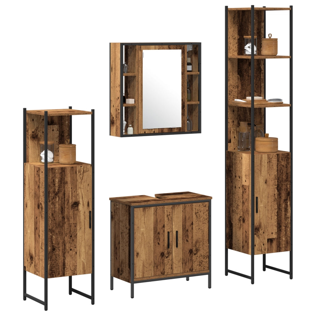 Set di Mobili per il Bagno da 4 Pezzi Legno Rustico Legno Ingegnerizzato