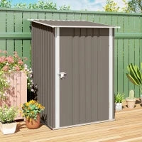 Casetta Porta Attrezzi 0.92m² in Acciaio Zincato con Tetto Inclinato e Serratura, 100x103x160 cm, Marrone