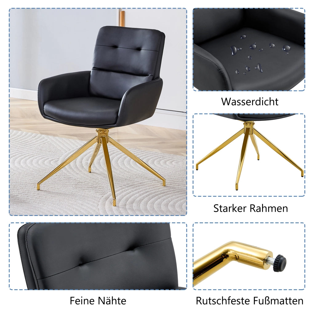 SEDIA Girevole 360° 85 cm PU Nero e Metallo Oro Set da 2 pezzi