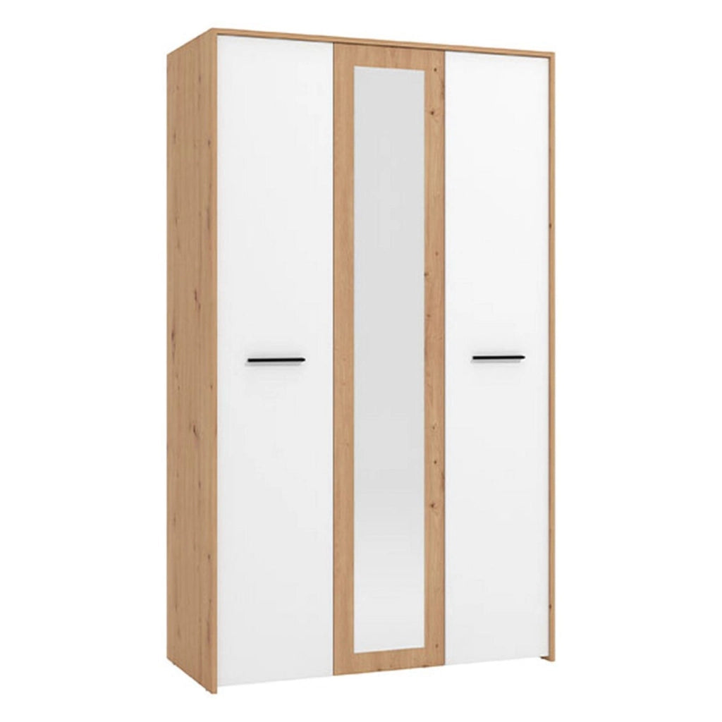 Armadio Camera da Letto Lavagno, Guardaroba 3 Ante Appendiabiti, 119x53 cm Bianco Rovere Nodi