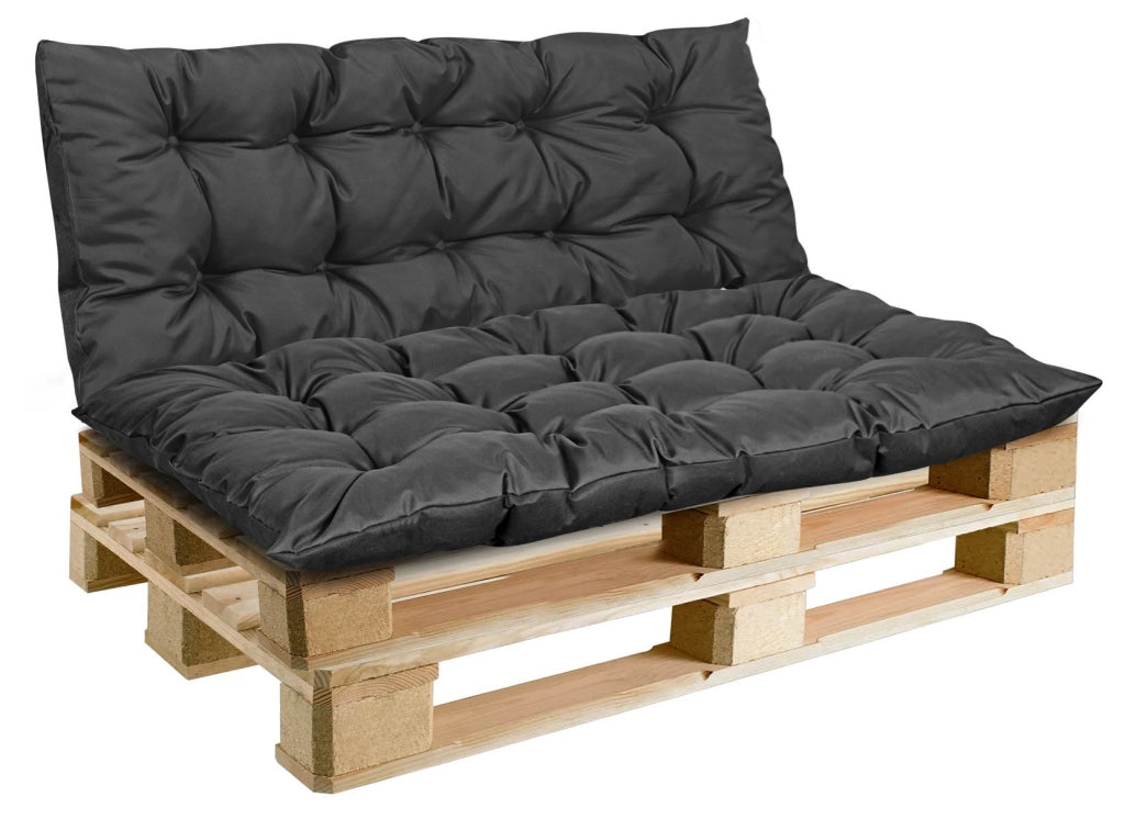 Cuscini da giardino AIO FACTORY 120x80 cm impermeabili neri per panca in pallet