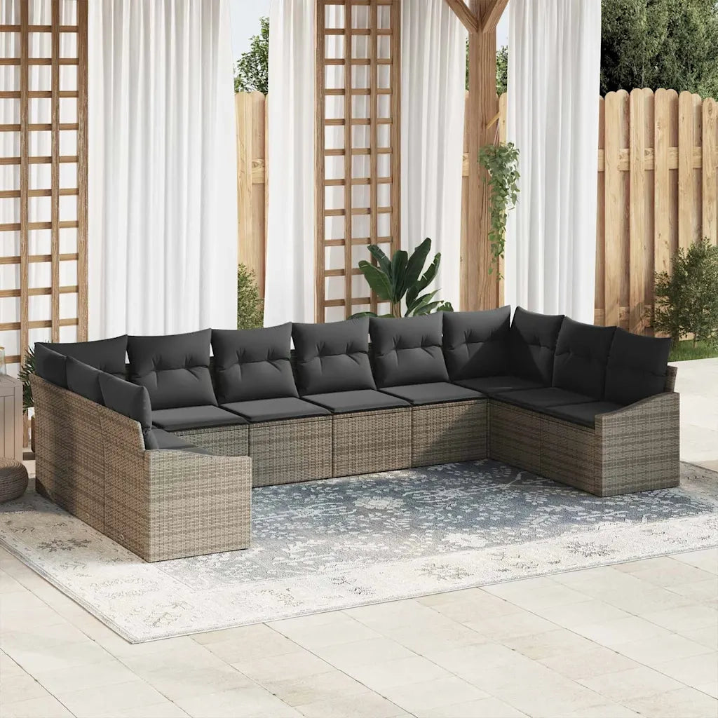 Set Divano da Giardino 10 pcs Grigio polyrattan 3355568
