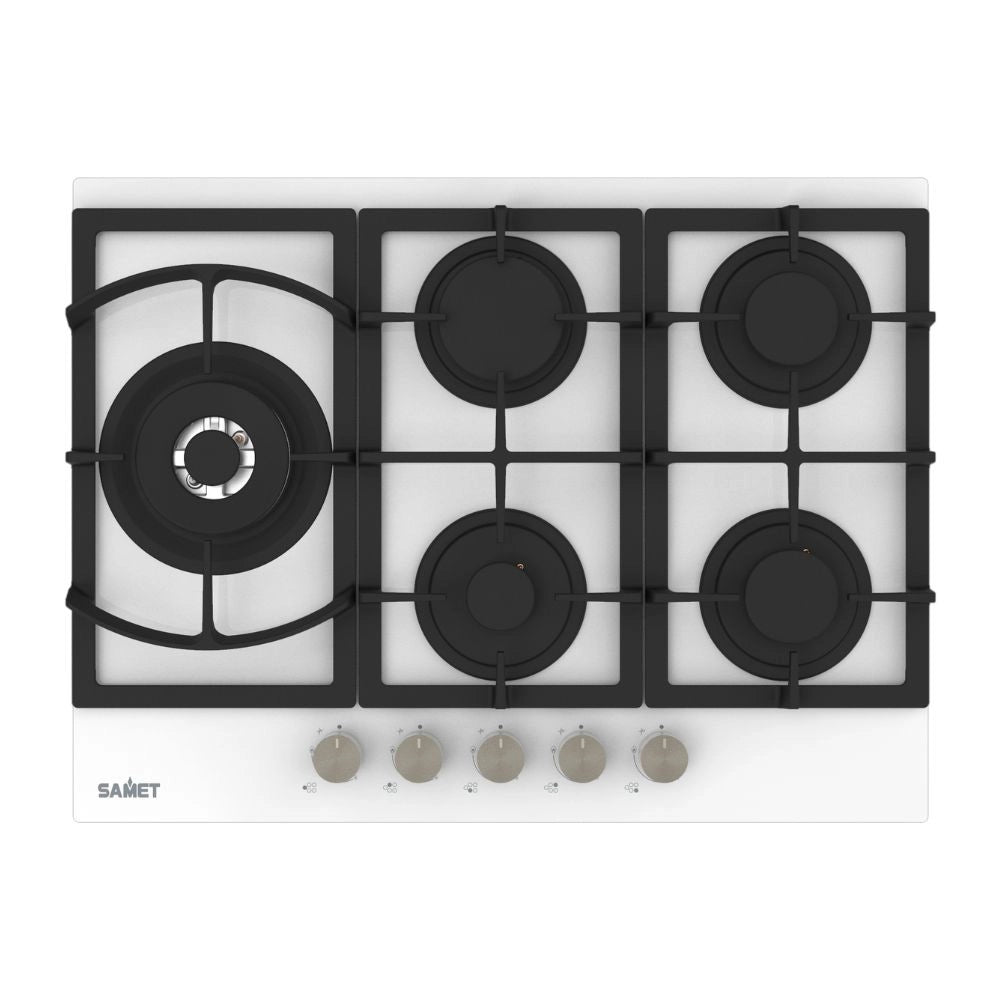 Piano cottura Samet Dafne70 a gas da incasso 5 fuochi 70 cm in vetro bianco