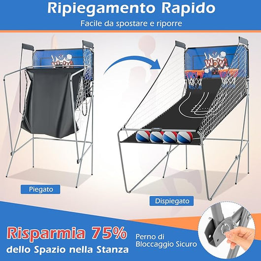 Macchina da Pallacanestro Elettronica, Canestro Basket da Camera a Doppio Tiro Pieghevole con Punteggio Elettronico, 4 Palle, 8 Modalità di Gioco e 2 Canestri (Blu 2)