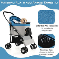 Passeggino per Cani Pieghevole 3 in 1, Carrello per Animali Domestici con Tettuccio Regolabile e Cesto, Trasportino a 4 Ruote per Cani di Piccola e Media Taglia (Azzurro)