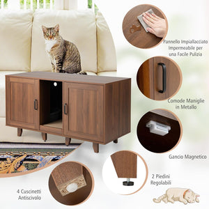 Mobile per Lettiera per Gatti 120 x 52 x 65 cm, Casetta per Gatti con 2 Ante, Fori, Tiragraffi e Gambe Staccabili, Mobile Versatile e Moderno per Salotto (Marrone)