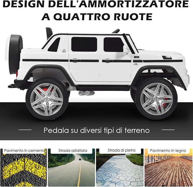 Mercedes Benz Macchina Elettrica per Bambini 12V, Veicolo Elettrico con Luci LED e Chiusura di Sicurezza, Macchina Cavalcabile per Bambini 3-8 Anni (Bianco)