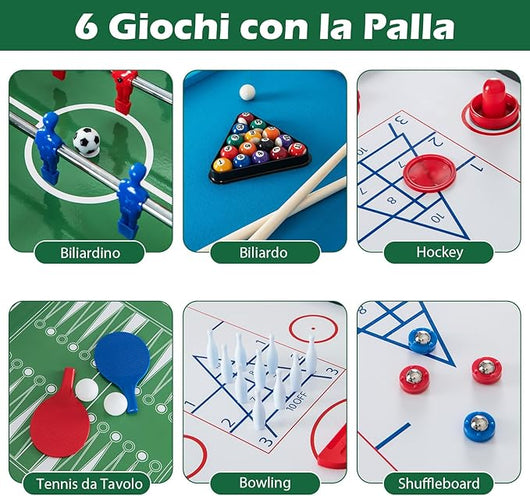 12 in 1 Set da Tavolo per Giochi Combo, Tavolo Multiuso con Calcio Balilla Air Hockey Biliardo Ping Pong Scacchi Bowling, Set Combinato per Giochi Multipli per Casa Ufficio Bar Dormitorio