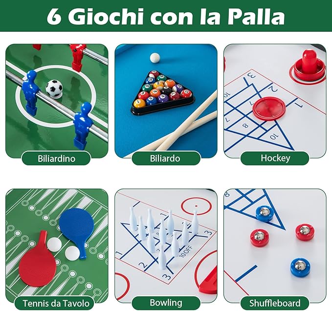 12 in 1 Set da Tavolo per Giochi Combo, Tavolo Multiuso con Calcio Balilla Air Hockey Biliardo Ping Pong Scacchi Bowling, Set Combinato per Giochi Multipli per Casa Ufficio Bar Dormitorio