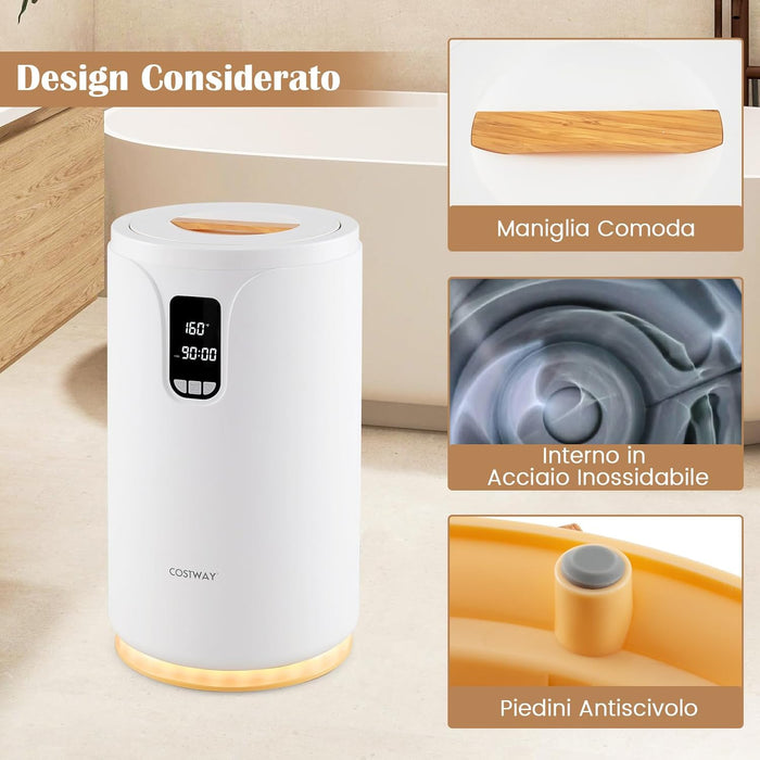 Scaldasalviette Secchio 20L con Luce LED, Secchio Scaldasalviette Elettrico per Bagno e Spa, Scalda Asciugamani con Timer, Blocco per Bambini, per 2 Asciugamani, Bianco