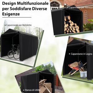 Capanno di Stoccaggio per Esterni, Garage Portatile per Biciclette, Motociclette, Attrezzi da Giardino, Carport per Bici con Porta a Rullo e Cerniera, 160 x 218 x 164 cm (Grigio Scuro)