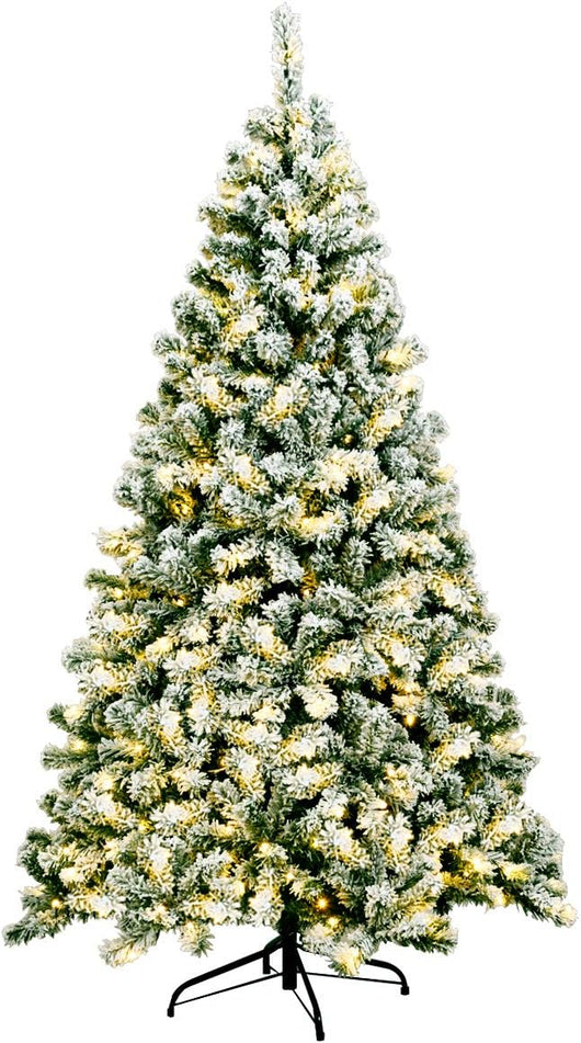 Albero di Natale Innevato 135/180/225 cm, Albero di Natale con 200/250/550 Luci LED Bianche Calde, 400/928/1346 Rami, Base in Metallo, Decorazione Natalizia per Casa e Negozio (225 cm)