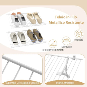 Set di 2 Scaffali a Muro, 61 cm Porta Scarpe in Metallo, Kit Organizzatore di Stoccaggio, 4 Supporti in PVC, Unità di Mensole Personalizzabile per Lavanderia Camera da Letto, 61x30x2,5 cm
