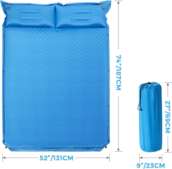 Materassino Campeggio Autogonfiabile per 2 Persone, Materassino da Campeggio Doppio con Cuscino, Veloce da Gonfiare e Sgonfiare, Impermeabile, per Spiaggia, Montagna e Campeggio (Blu)