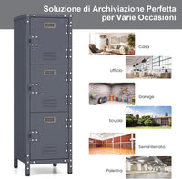 Armadio in Metallo con 3 Porte Chiudibili, Piedini Regolabili, Dispositivo Anti-Ribaltamento, Armadietto Verticale a 3 Ripiani per Casa, Ufficio, Scuola e Garage, 30 x 35 x 100 cm