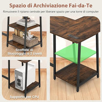 Scrivania Angolare da 120 CM, Scrivania a L per Ufficio a Casa con Prese di Corrente e Porte USB, Postazione di Lavoro con Ripiani per Lavoro, Gaming e Studio (Marrone)