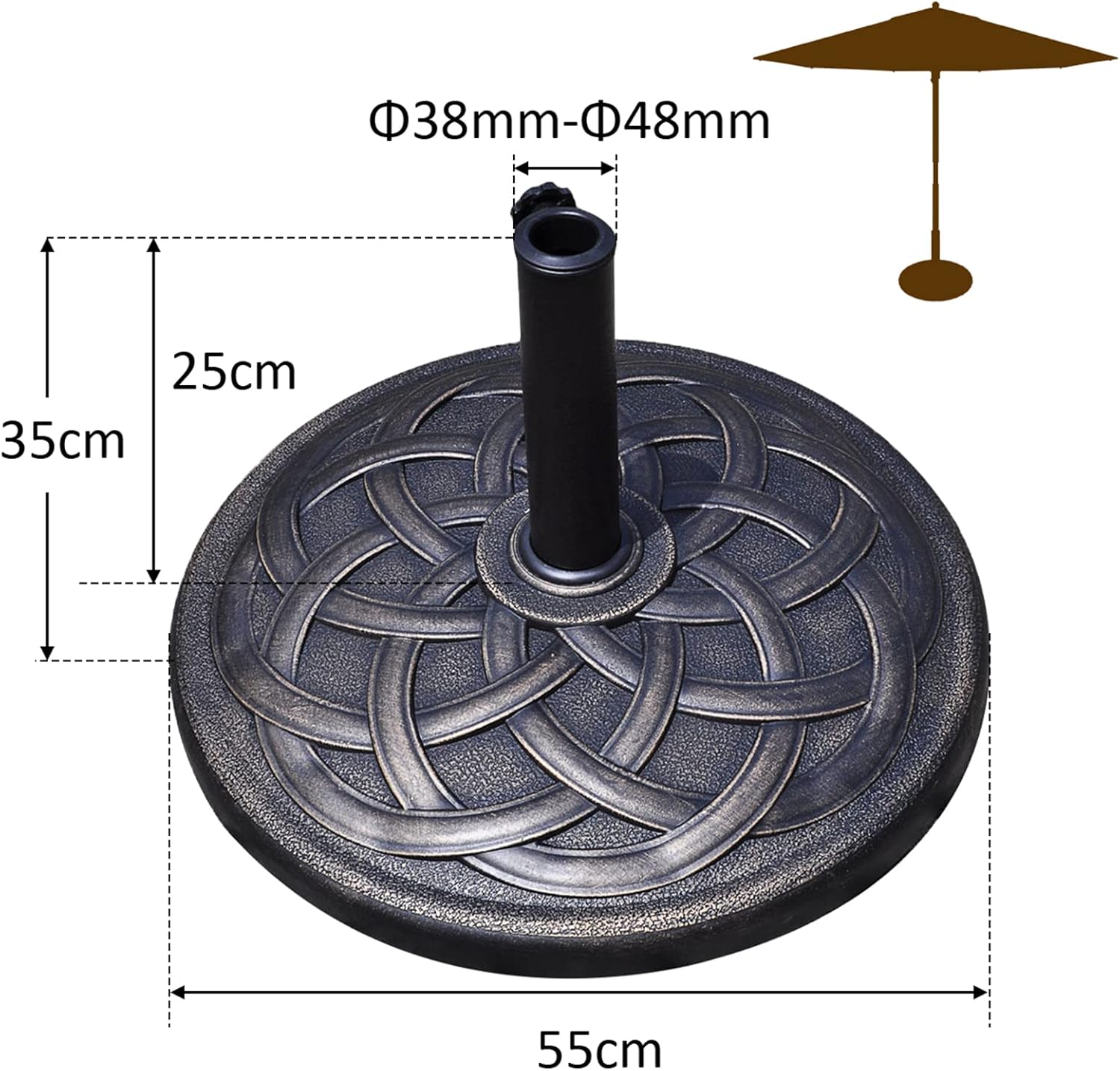 Base per Ombrellone in Resina da 46 cm, Base per Ombrellone Rotondo da 10 kg per Esterni, per Giardino, Spiaggia Piscina (Bronzo (modello3))