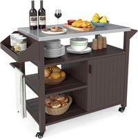 Carrello per Grill da Esterno, Carrello in Metallo con Armadietto, Ruote Bloccabili Universali, Ripiani e Piano in Acciaio Inox, Isola da Cucina per Barbecue, Festa e Campeggio