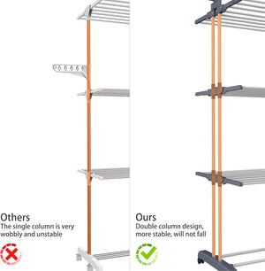 Stendino Verticale Salvaspazio - RATTANTREE - 4 Livelli Stendibiancheria Allungabile con Ruote, Acciaio Inossidabile Stendino da Balcone Esterno, Stendipanni per Interno, Bianca