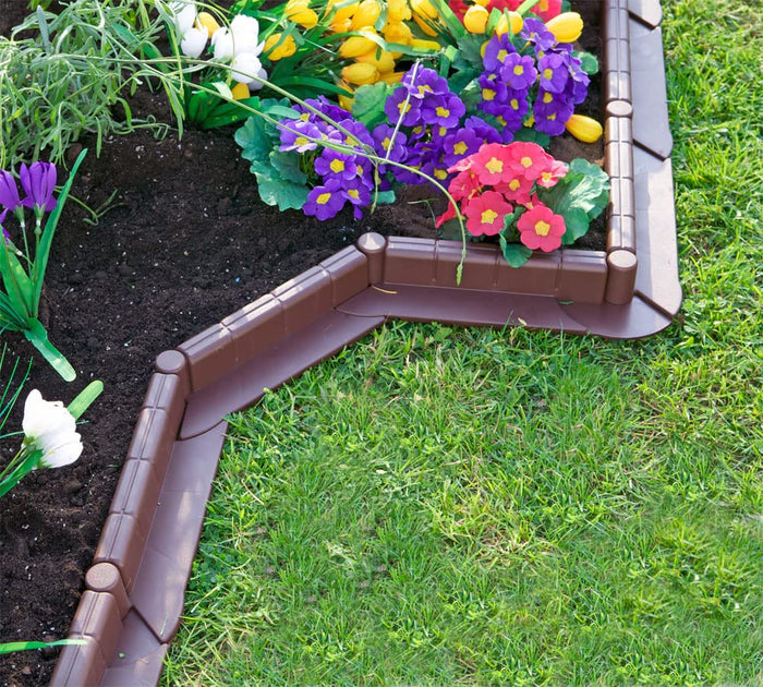 La bordatura di decorazione in plastica per il prato, MARRONE ? 10 m di lunghezza x 6 cm