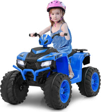 24V Quad Elettrico per Bambini, Macchina Elettrica Cavalcabile con Musica Radio Luci a LED, Avvio Lento, Velocità Fino a 5km/h, per Bambini 3-8 Anni (Blu)