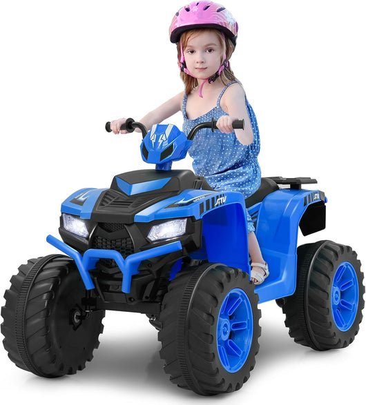 24V Quad Elettrico per Bambini, Macchina Elettrica Cavalcabile con Musica Radio Luci a LED, Avvio Lento, Velocità Fino a 5km/h, per Bambini 3-8 Anni (Blu)
