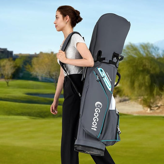 Borsa da Golf per Carrello con 14 Scomparti, Organizzatore Portatile per Mazze da Golf con Tasca Frigo, Tracolla Regolabile, Cappuccio Antipioggia e Porta Ombrello per Uomo e Donna