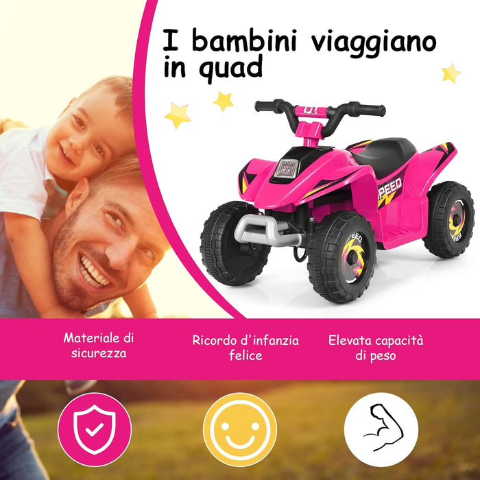 6V Quad Elettrico per Bambini, Mini Quad da Spiaggia con Funzione Avanti/Indietro, Velocità Massima 4,6 km/h, Regalo per Bambini 3 Anni+ (Rosa)