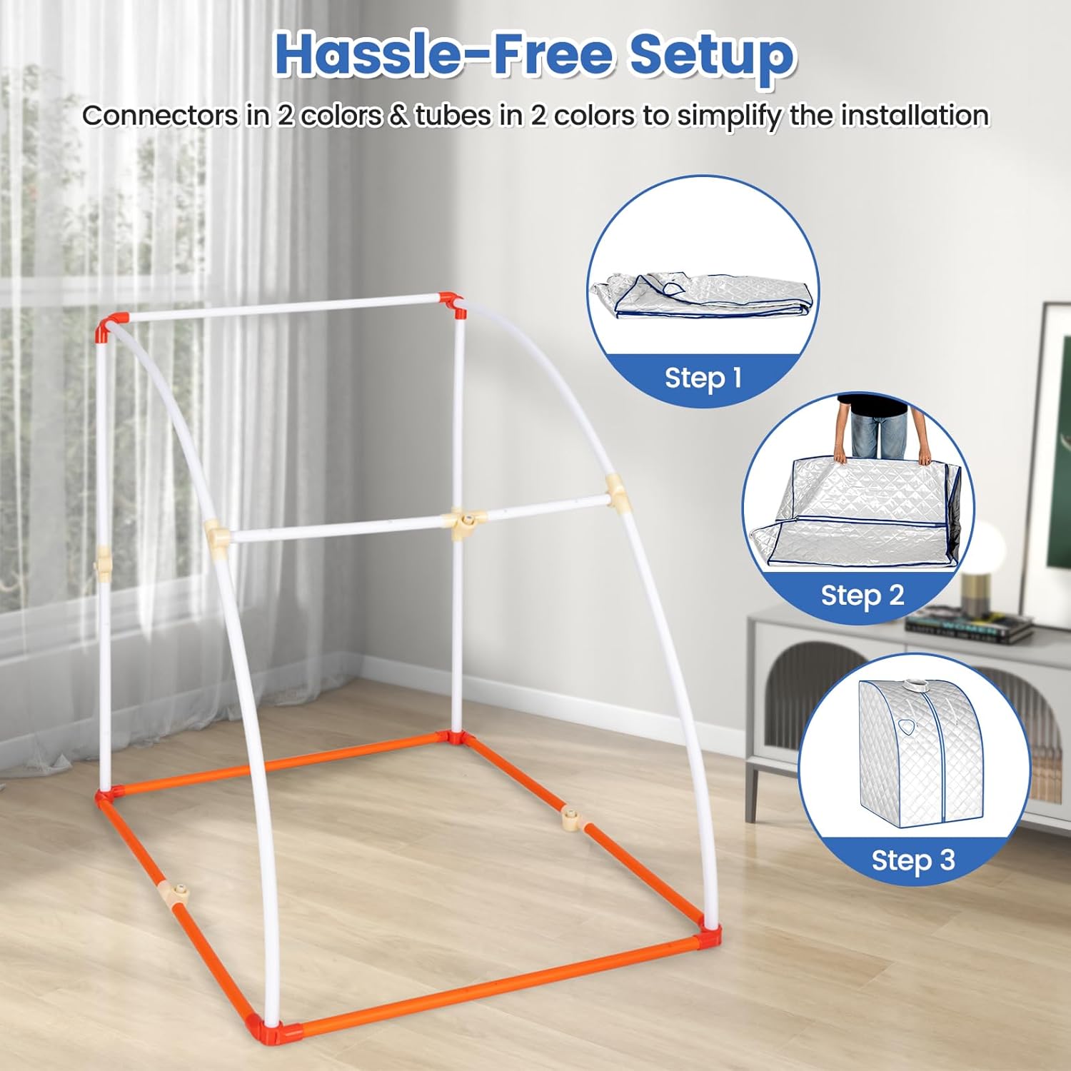 Sauna a Vapore Portatile 3 L, Cabina Domestica per SPA, 9 Temperature Regolabili, 15-90 Minuti, Telecomando e Sedia, 1000W (Argento)