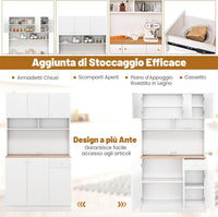 Armadio Dispensa da Cucina, Credenza da Cucina Alta con Ripiani Regolabili in 3 Posizioni, Illuminazione a LED e Presa Elettrica, per Sala da Pranzo, Soggiorno, Cucina, 100 x 40 x 181 cm