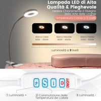 Tavolo per Manicure Pieghevole con Aspiratore, Tavolo per Unghie Portatile con Luce LED Regolabile, Cuscino Poggia Polso Rimovibile, Borsa da Trasporto e 4 Ruote Bloccabili (Rosa)