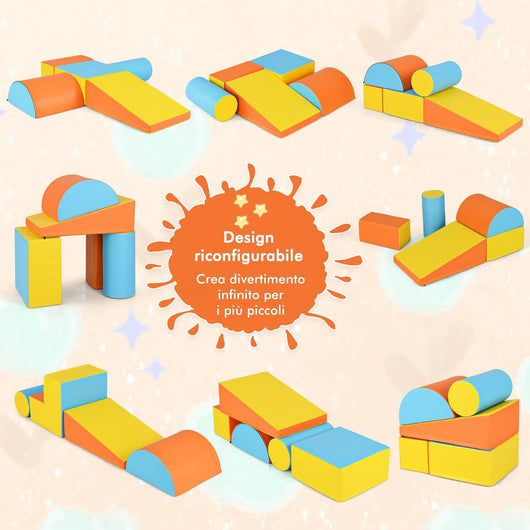 Set di 5 Blocchi con Diverse Forme e Colori, Giocattolo per Arrampicata e Strisciamento, Aiuta i Bambini a Crescere (Giallo e arancione)