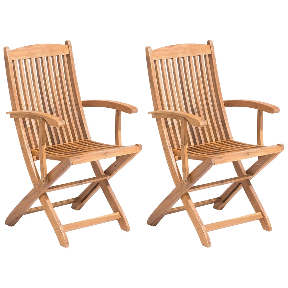 Set di 2 sedie da pranzo da giardino in marrone chiaro con struttura in legno di acacia pieghevole dal design rustico