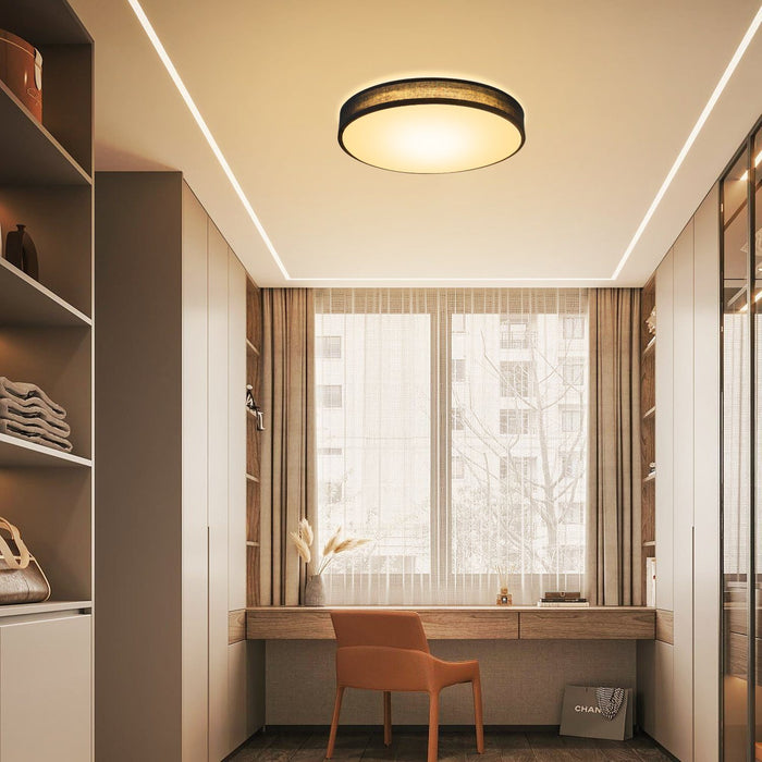 ZMH Lampada da soffitto plafoniera LED moderna paralume rotondo tessuto 30cm