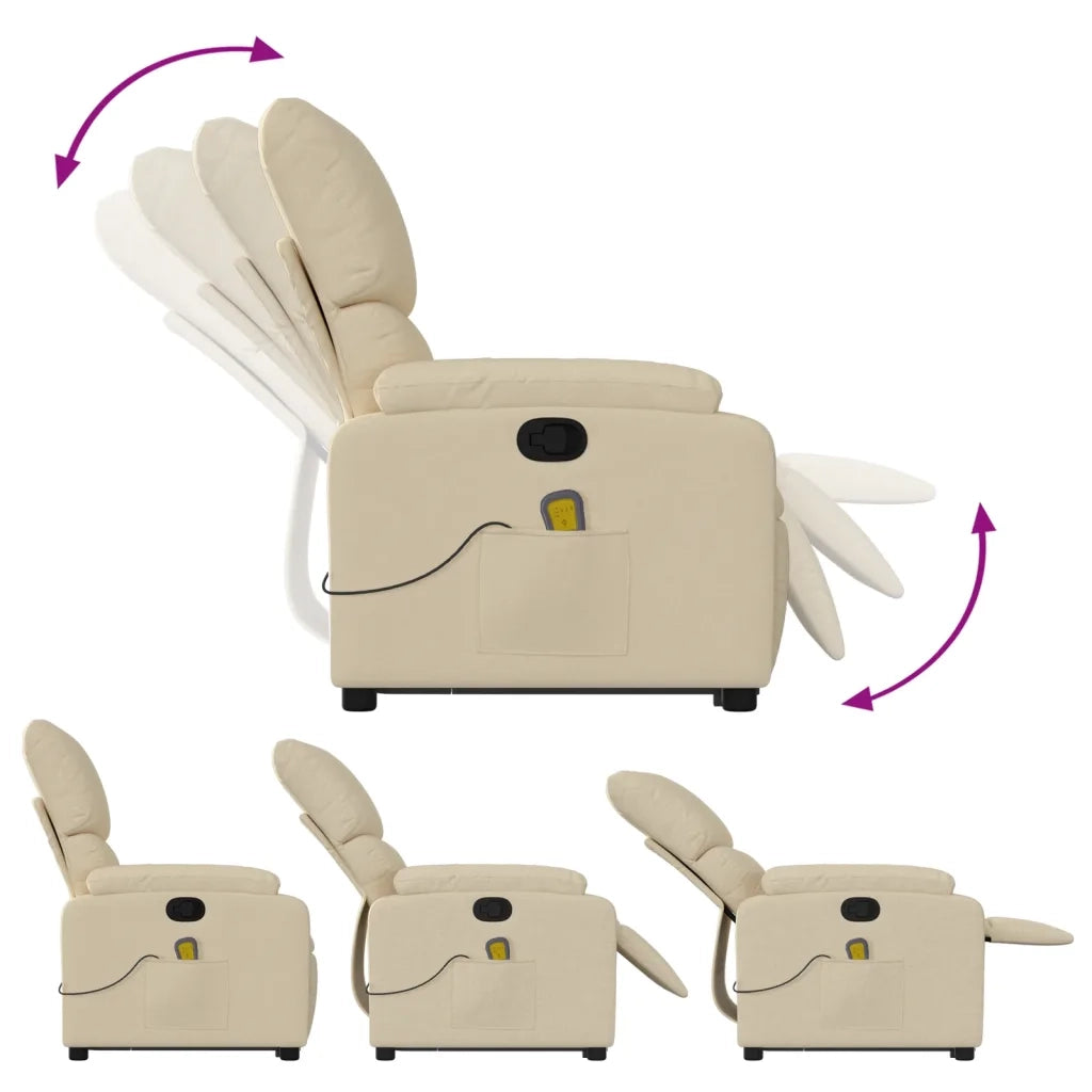 Poltrona Alzapersona Massaggiante | Sedia Relax Reclinabile Crema in Tessuto
