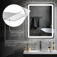 Specchio Bagno 70x90 cm LED Touch con Luce Dimmerabile a 3 Temperature e Antiappannamento