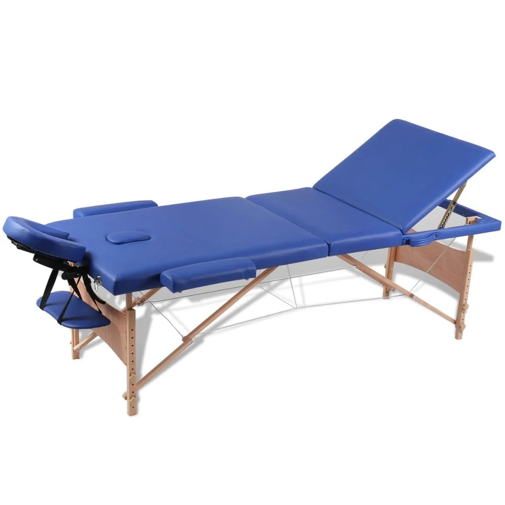 Lettino da massaggio pieghevole a 3 sezioni con struttura in legno blu 02_0001882