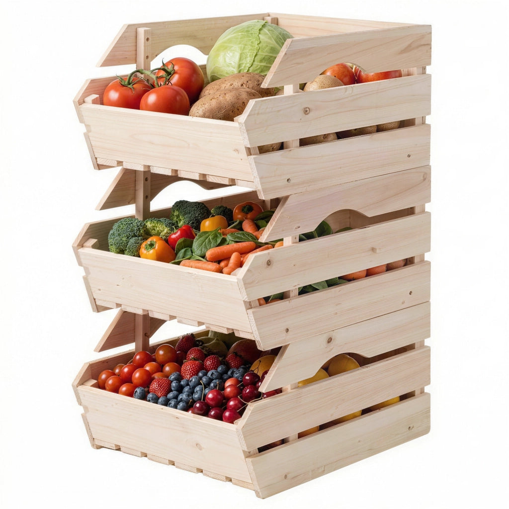 Tavolino da frutta in legno a 3 piani ¨C zephmum ¨C 27x37.5x60cm naturale