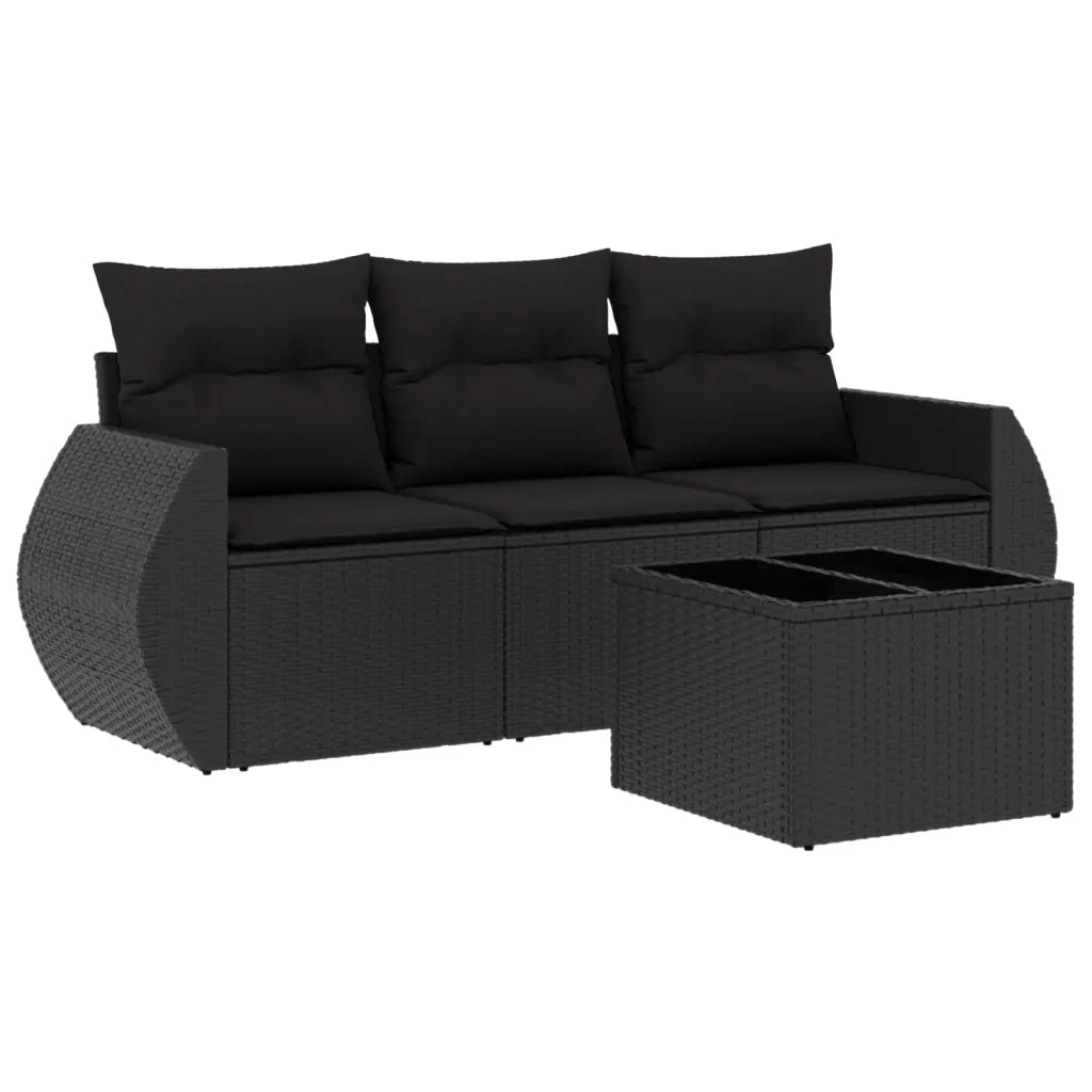 Set Divani da Giardino 4 pz con Cuscini Nero in Polyrattan 3221064