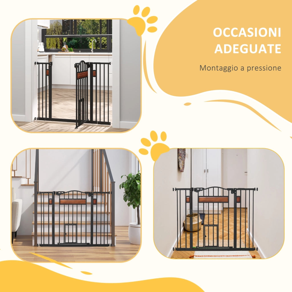 Cancelletto per Cani di Taglia Media e Piccola 74-105x76,2 cm con Chiusura Automatica Nero