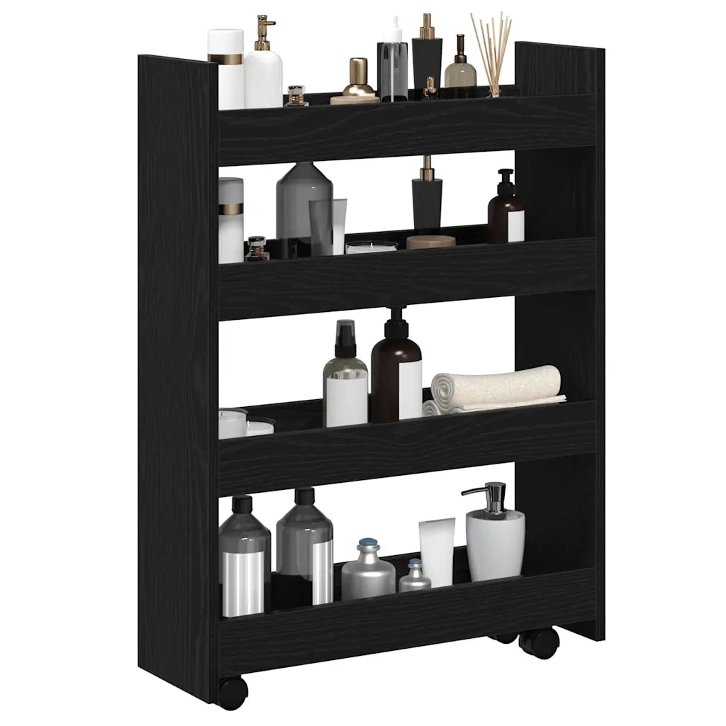 vidaXL Carrello di Stoccaggio Stretto Rovere Nero 60 x 20 x 82 cm