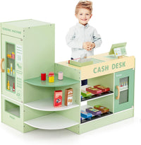 Set di Giocattoli in Legno per il Supermercato, Negozio Alimentare per Bambini con Bancone Cassa, POS, Distributore Automatico, per Bambini 3 - 8 Anni (Verde)