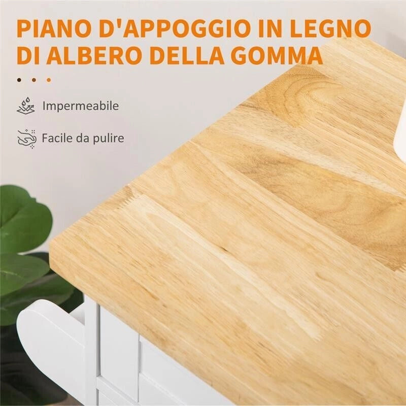 CARRELLO DA CUCINA CON CASSETTO E ARMADIETTO 109X40X89 CM BIANCO E LEGNO
