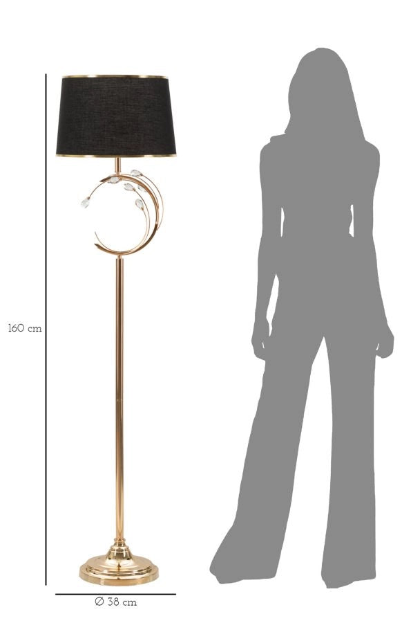 Lampada da Terra Bruxelles Ø38x160 cm in Ferro e Vetro e Tessuto Nero e Oro