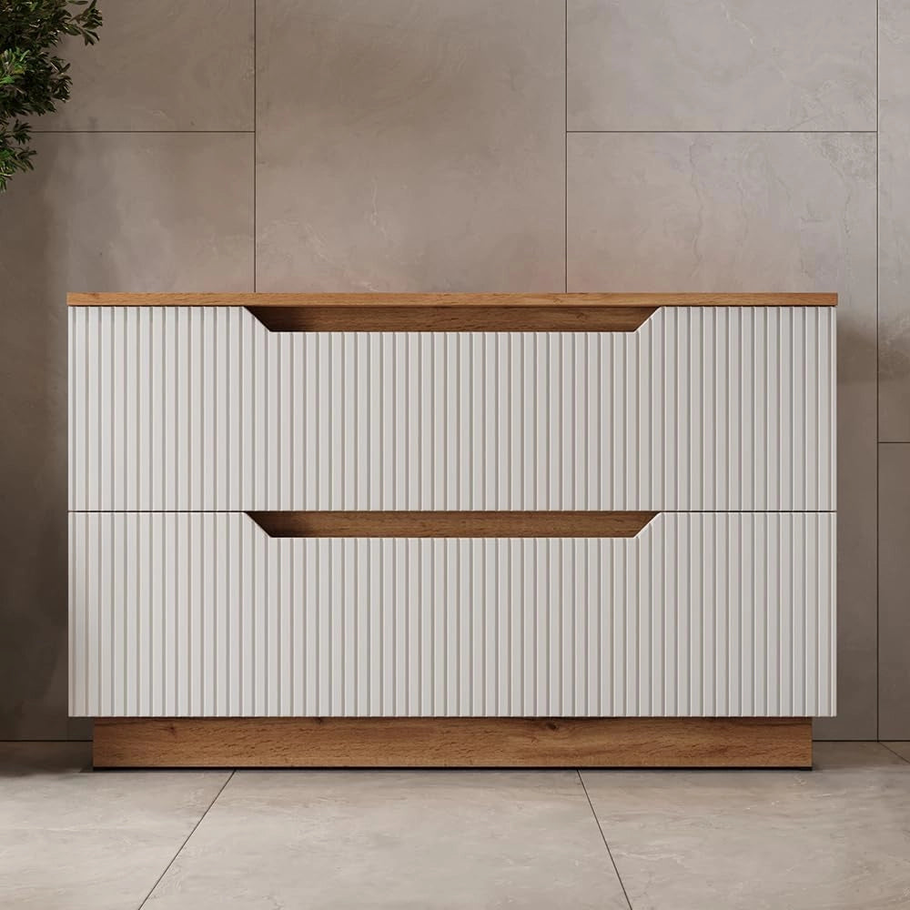 Mobile sottolavabo per bagno Lotta, Rovere/bianco a strisce, 99.4 x 62.5 cm con 2 cassetti