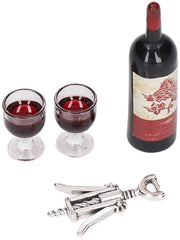 Set di Vini Miniaturi - Accessori per Case di Bambole 1/12 - Bicchieri di Vino Rosso - Flessi di Vino - Apripompa - Decorazioni per Giochi - Accessori per Case di Bambole