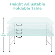 Tavolo pieghevole 125x61 cm blu in plastica e ferro; altezza regolabile