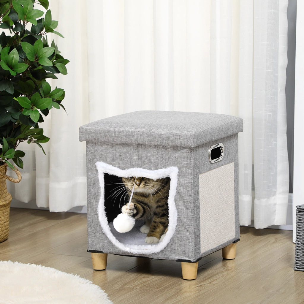 Letto per Gatti con Cuscino e Graffiatoio ¨C zephmum ¨C Grigio 35,5x35,5x42,5 cm