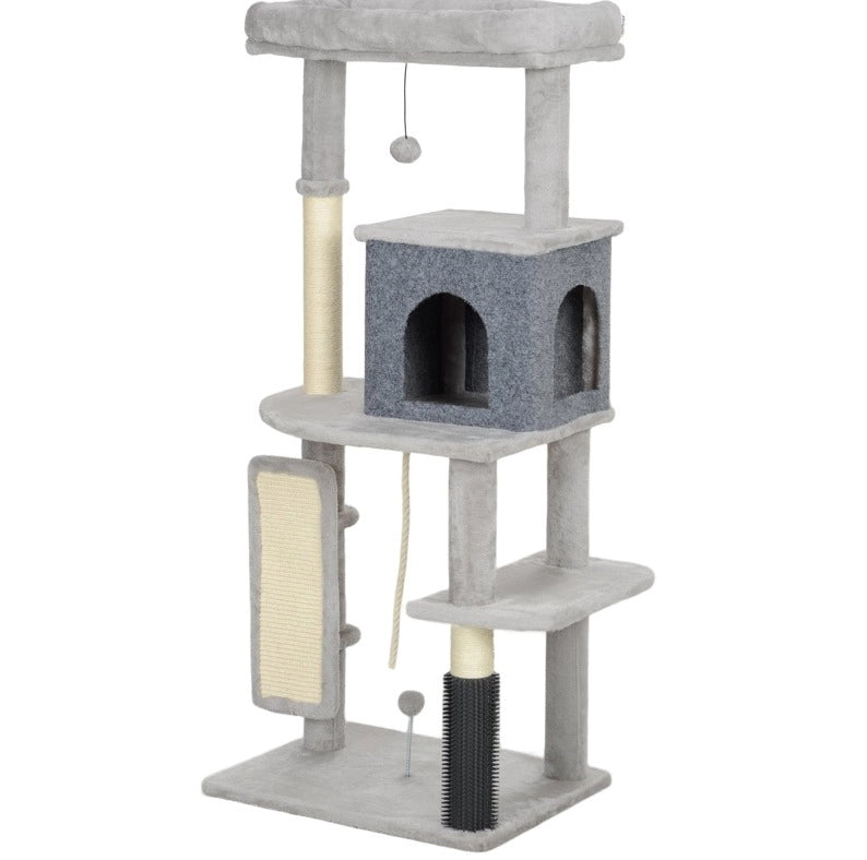 Tiragraffi per gatti 132 cm grigio chiaro con cuccia e piattaforme